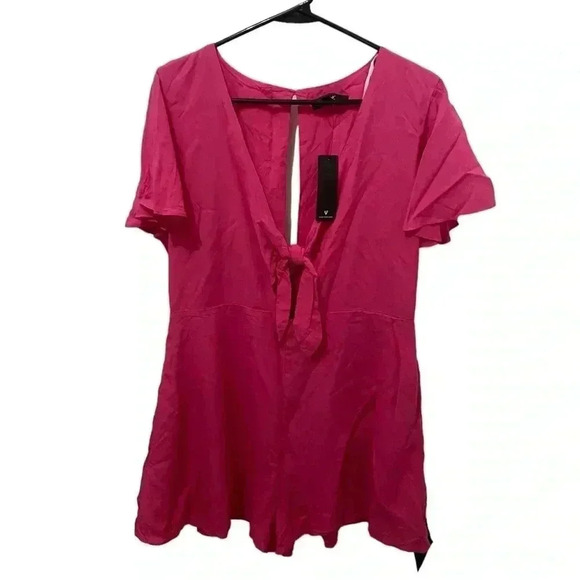 Lulus Color Me Cute Tie Front Flutter Sleeve Romper XL - Picture 2 of 6